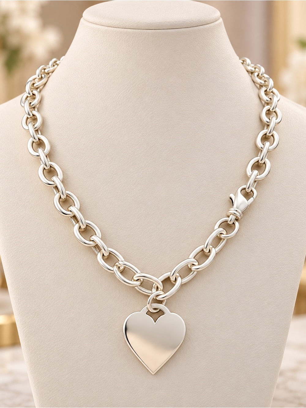 925 STERLING SILVER OPEN LINK HEART CHARM NECKLACE DESIGNER INSPIRED GIFT LOVE